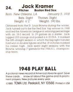 1985 TCMA 1948 Play Ball #24 Jack Kramer Back