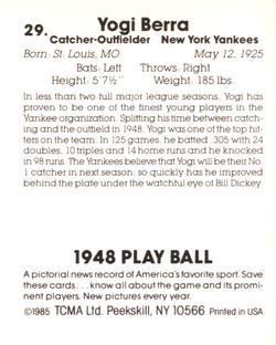 1985 TCMA 1948 Play Ball #29 Yogi Berra Back