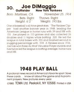 1985 TCMA 1948 Play Ball #30 Joe DiMaggio Back