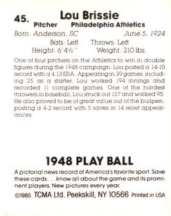 1985 TCMA 1948 Play Ball #45 Lou Brissie Back