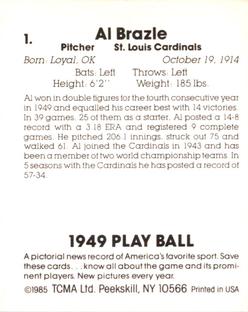 1985 TCMA 1949 Play Ball #1 Al Brazle Back