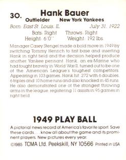 1985 TCMA 1949 Play Ball #30 Hank Bauer Back