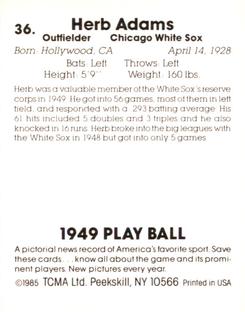 1985 TCMA 1949 Play Ball #36 Herb Adams Back