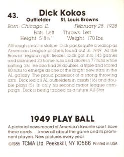 1985 TCMA 1949 Play Ball #43 Dick Kokos Back
