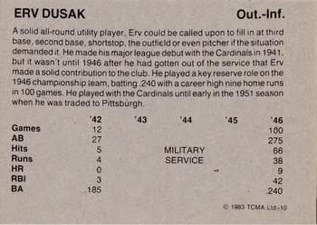 1983 TCMA 1942-46 St. Louis Cardinals #10 Erv Dusak Back