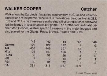 1983 TCMA 1942-46 St. Louis Cardinals #15 Walker Cooper Back