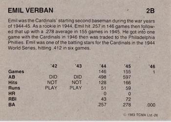 1983 TCMA 1942-46 St. Louis Cardinals #26 Emil Verban Back