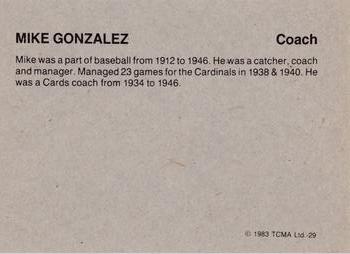 1983 TCMA 1942-46 St. Louis Cardinals #29 Mike Gonzalez Back