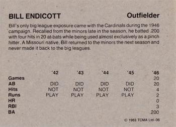 1983 TCMA 1942-46 St. Louis Cardinals #36 Bill Endicott Back