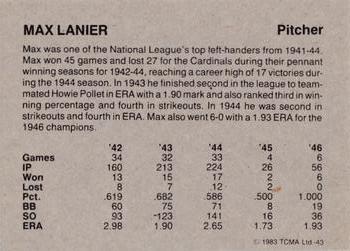 1983 TCMA 1942-46 St. Louis Cardinals #43 Max Lanier Back