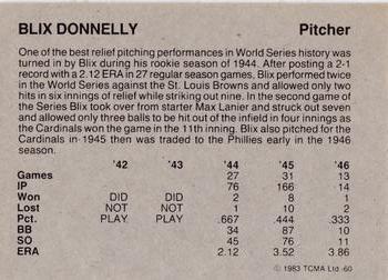 1983 TCMA 1942-46 St. Louis Cardinals #60 Blix Donnelly Back