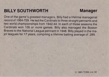 1983 TCMA 1942-46 St. Louis Cardinals #62 Billy Southworth Back