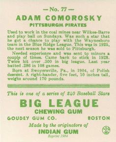 1983 Galasso 1933 Goudey Reprint #77 Adam Comorosky Back
