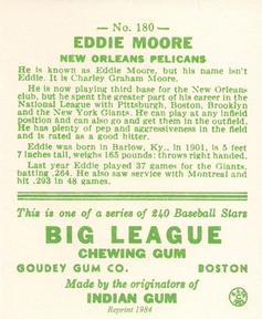 1983 Galasso 1933 Goudey Reprint #180 Eddie Moore Back