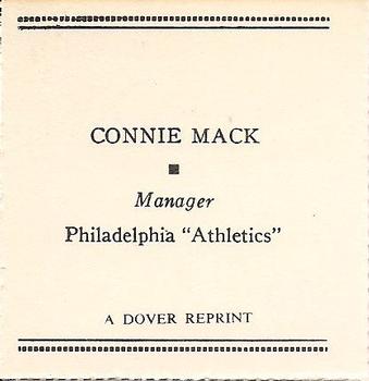 1978 Dover Publications Hall of Fame Cards Reprints #NNO Connie Mack Back