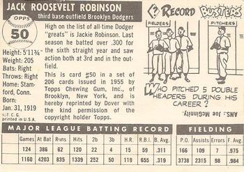 1978 Dover Publications Hall of Fame Cards Reprints #50 Jackie Robinson Back