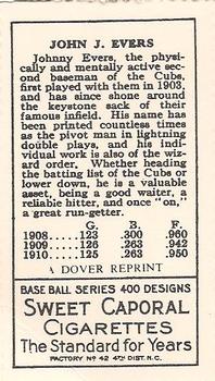 1978 Dover Publications Hall of Fame Cards Reprints #NNO Johnny Evers Back