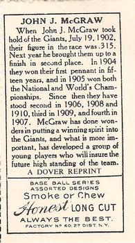 1978 Dover Publications Hall of Fame Cards Reprints #NNO John McGraw Back