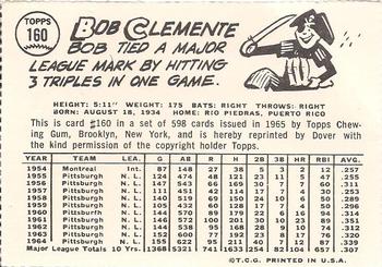 1978 Dover Publications Hall of Fame Cards Reprints #160 Roberto Clemente Back