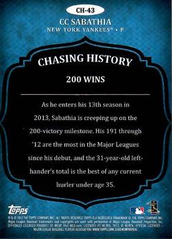 2013 Topps - Chasing History Gold Foil #CH-43 CC Sabathia Back