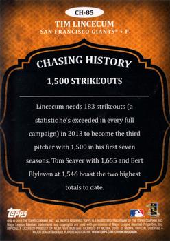 2013 Topps - Chasing History Gold Foil #CH-85 Tim Lincecum Back