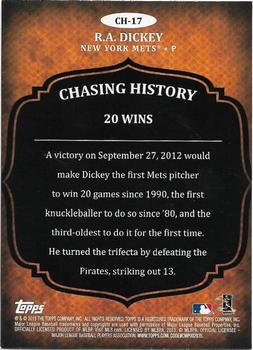 2013 Topps - Chasing History Silver Foil #CH-17 R.A. Dickey Back