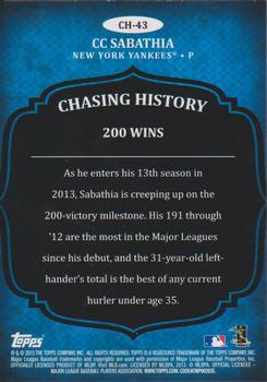 2013 Topps - Chasing History Silver Foil #CH-43 CC Sabathia Back