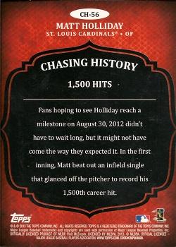 2013 Topps - Chasing History Silver Foil #CH-56 Matt Holliday Back