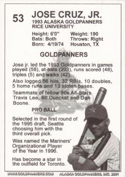 2001 Alaska Goldpanners All-Stars of the 1990s #53 Jose Cruz Jr. Back