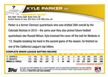 2013 Topps Pro Debut #7 Kyle Parker Back