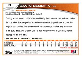 2013 Topps Pro Debut #8 Gavin Cecchini Back
