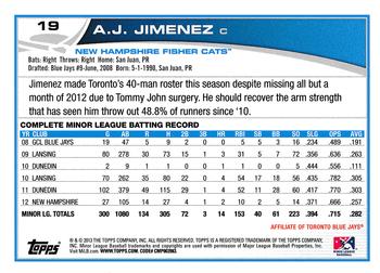 2013 Topps Pro Debut #19 A.J. Jimenez Back