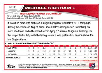 2013 Topps Pro Debut #27 Mike Kickham Back