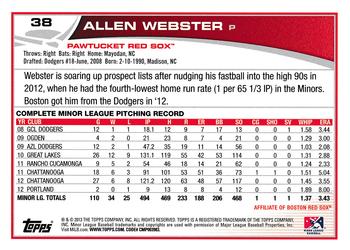 2013 Topps Pro Debut #38 Allen Webster Back