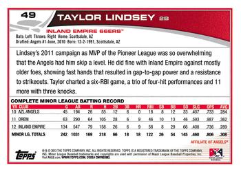 2013 Topps Pro Debut #49 Taylor Lindsey Back