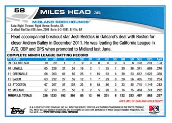 2013 Topps Pro Debut #58 Miles Head Back