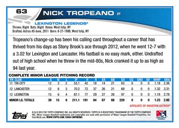 2013 Topps Pro Debut #63 Nick Tropeano Back