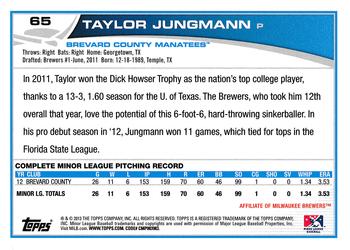 2013 Topps Pro Debut #65 Taylor Jungmann Back