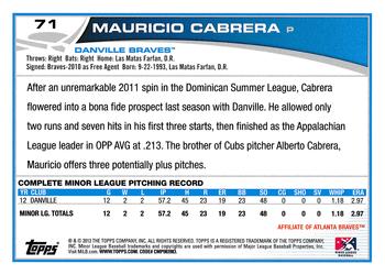 2013 Topps Pro Debut #71 Mauricio Cabrera Back