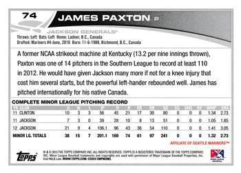 2013 Topps Pro Debut #74 James Paxton Back
