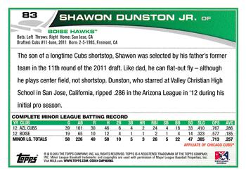 2013 Topps Pro Debut #83 Shawon Dunston Jr. Back