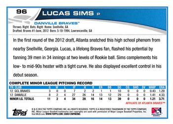 2013 Topps Pro Debut #96 Lucas Sims Back