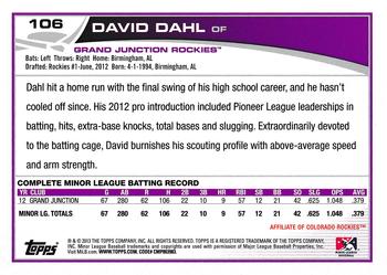 2013 Topps Pro Debut #106 David Dahl Back