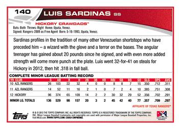 2013 Topps Pro Debut #140 Luis Sardinas Back