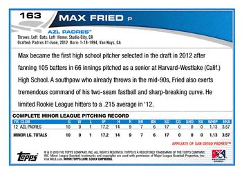 2013 Topps Pro Debut #163 Max Fried Back