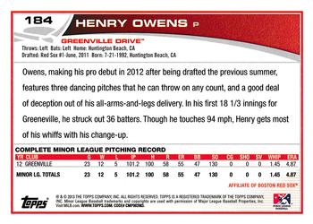 2013 Topps Pro Debut #184 Henry Owens Back