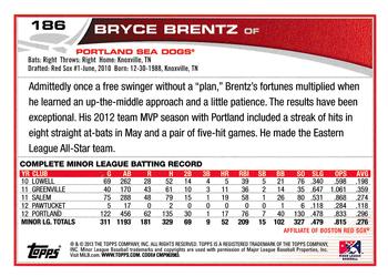 2013 Topps Pro Debut #186 Bryce Brentz Back