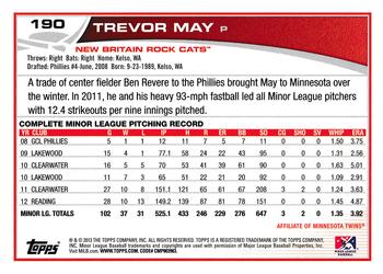 2013 Topps Pro Debut #190 Trevor May Back