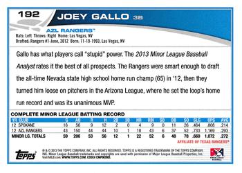 2013 Topps Pro Debut #192 Joey Gallo Back