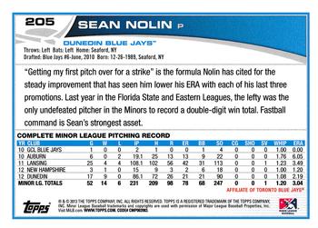 2013 Topps Pro Debut #205 Sean Nolin Back
